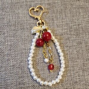 Gold and Red Cherry Pearl Bag Charm